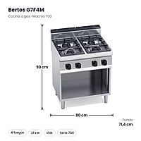 Cocina a gas Bertos Macros 700 G7F4M 4 fuegos con mueble – medidas