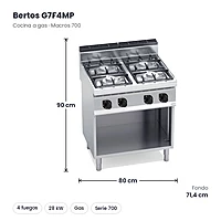 Cocina a gas potenciada Bertos Macros 700 G7F4MP 4 fuegos con mueble – medidas