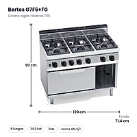 Cocina a gas Bertos Macros 700 G7F6+FG 6 fuegos con horno a gas GN 2/1 – medidas