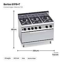 Cocina a gas Bertos Macros 700 G7F6+T 6 fuegos con horno a gas maxi – medidas