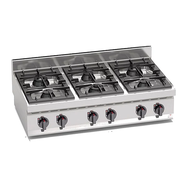 Cocina a gas potenciada Bertos Macros 700 G7F6BP 6 fuegos de sobremesa