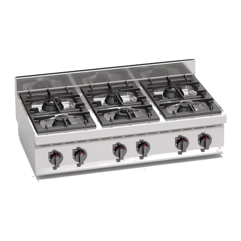 Cocina a gas potenciada Bertos Macros 700 G7F6BP 6 fuegos de sobremesa
