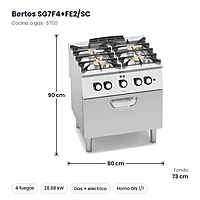 Cocina a gas Bertos S700 SG7F4+FE2/SC 4 fuegos y circulación de agua con horno eléctrico de convección GN 1/1