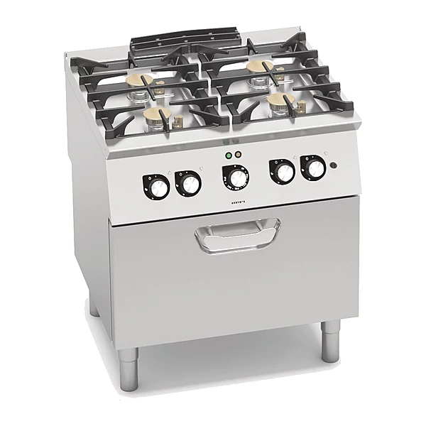 Cocina a gas Bertos S700 SG7F4+FE2/SC 4 fuegos y circulación de agua con horno eléctrico de convección GN 1/1
