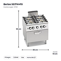 Cocina a gas Bertos S700 SG7F4+FG 4 fuegos con horno a gas GN 2/1 – medidas