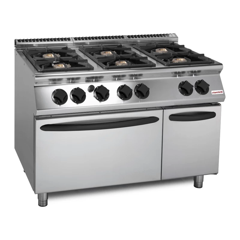 Cocina a gas 6 fuegos con horno potenciada Savemah SV 712 CFG-PW