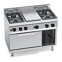 Cocina a gas con placa radiante Bertos Macros 700 G7T4P4F+FG 4 fuegos con horno a gas GN 2/1