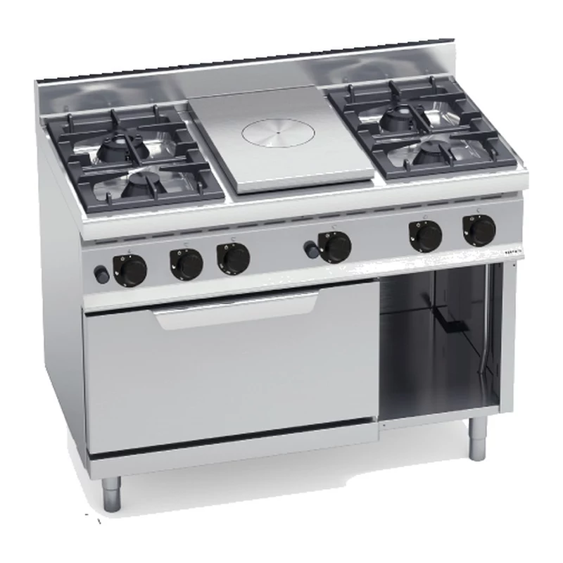 Cocina a gas con placa radiante Bertos Macros 700 G7T4P4F+FG 4 fuegos con horno a gas GN 2/1