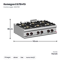 Cocina a gas Romagsa NEO700 CG711+FG 6 fuegos con horno a gas GN 2/1 – medidas
