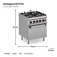 Cocina a gas Romagsa NEO700 CG77+FG 4 fuegos con horno a gas GN 2/1 – medidas