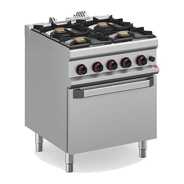 Cocina a gas Romagsa NEO700 CG77+FG 4 fuegos con horno a gas GN 2/1