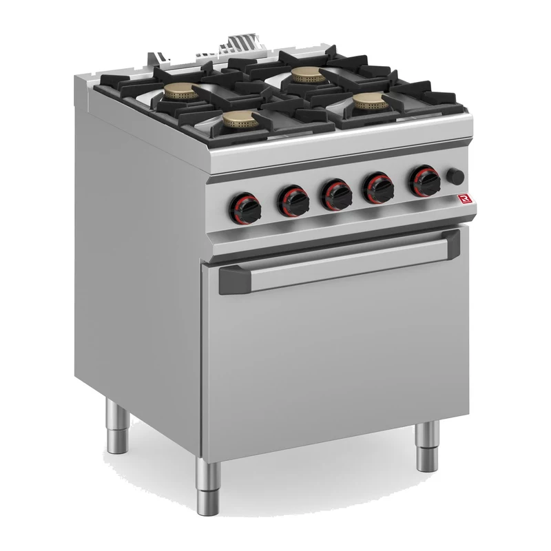 Cocina a gas Romagsa NEO700 CG77+FG 4 fuegos con horno a gas GN 2/1