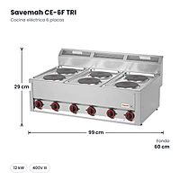 Cocina eléctrica 6 placas Serie 600 Savemah CE-6F TRI – medidas