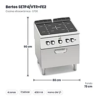 Cocina vitrocerámica Bertos S700 SE7P4/VTR+FE2 4 zonas con horno eléctrico de convección GN 1/1