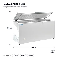 Congelador arcón con tapa abatible 347 L Infrico HF 500 AL HC – medidas