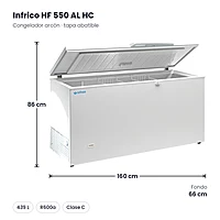 Congelador arcón con tapa abatible 439 L Infrico HF 550 AL HC – medidas