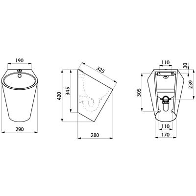 DELABIE FINO nerūsējošā tērauda sienas pisuārs DELABIE FINO nerūsējošā tērauda sienas pisuārs