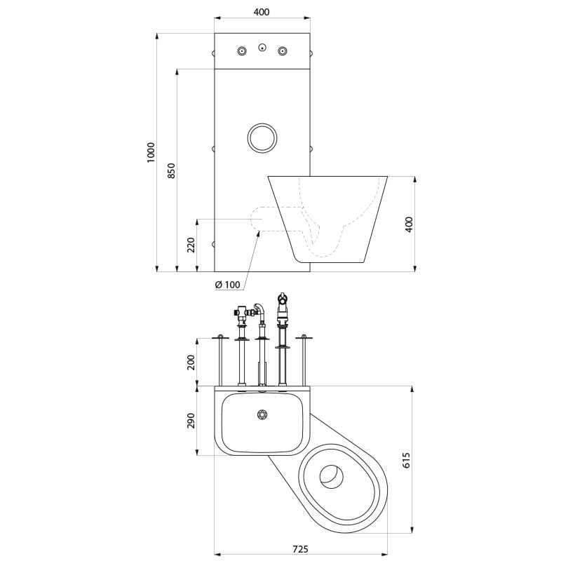 DELABIE KOMPACT TC izlietnes un piekarināmās tualetes poda kombinācija