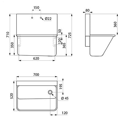 Delabie Surgical scrub up trough with high splashback (two holes) Delabie Surgical scrub up trough with high splashback (two holes)