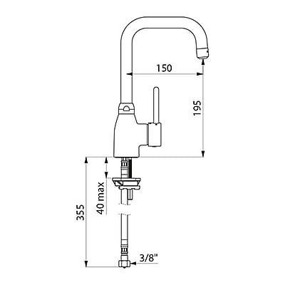 Delabie Viena cauruma mehāniskais maisītājs ar grozāmu snīpi H. 195mm L. 150mm
