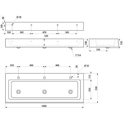 Delabie MINERALCAST mazgāšanas sile 1400mm Delabie MINERALCAST mazgāšanas sile 1400mm