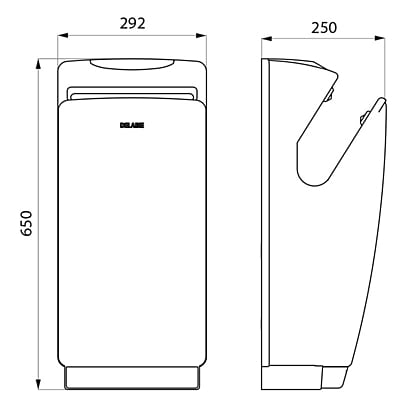 DELABIE SPEEDJET ātrgaitas roku žāvētājs, ar filtriem un pilienu paplāti DELABIE SPEEDJET ātrgaitas roku žāvētājs, ar filtriem un pilienu paplāti