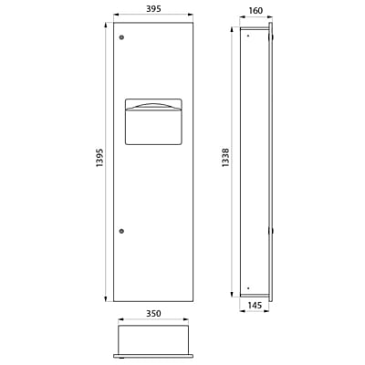 DELABIE padziļināts kombinētais papīra dvieļu dozators/tvertne - 30L DELABIE padziļināts kombinētais papīra dvieļu dozators/tvertne - 30L