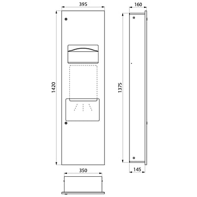 DELABIE padziļināts kombinētais roku žāvētājs un papīra dvieļu dozators/tvertne DELABIE padziļināts kombinētais roku žāvētājs un papīra dvieļu dozators/tvertne