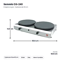 Crepera a gas doble Sammic CG-240 2 placas de 40 cm – medidas