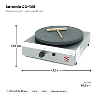 Crepera a gas simple Sammic CG-140 1 placa de 40 cm – medidas