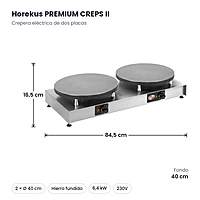 Crepera eléctrica doble Horekus PREMIUM CREPS II con 2 placas de hierro fundido Ø 40 cm – medidas