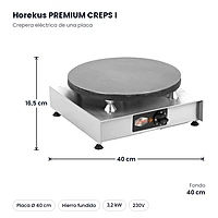 Crepera eléctrica Horekus PREMIUM CREPS I con placa de hierro fundido Ø 40 cm – medidas