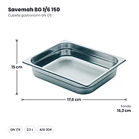 Cubeta gastronorm GN 1/6 de acero inoxidable de 150 mm Savemah BG 1/6 150 – medidas