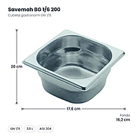 Cubeta gastronorm GN 1/6 de acero inoxidable de 200 mm Savemah BG 1/6 200 – medidas