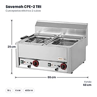 Cuecepastas eléctrico 2 cubas Serie 600 Savemah CPE-2 TRI – medidas