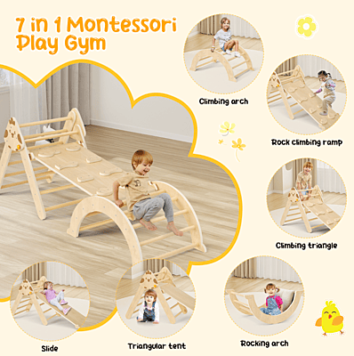 Многофункционален комплект за катерене 7в1 - Триъгълник на Пиклер, арка и рампа с дизайн Пиленце