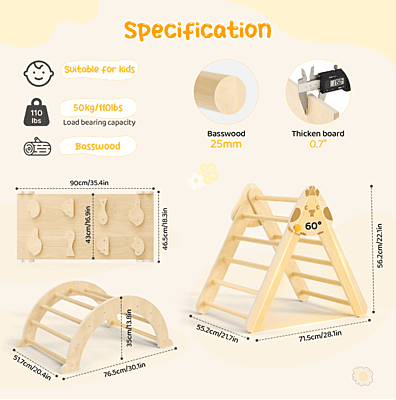 Многофункционален комплект за катерене 7в1 - Триъгълник на Пиклер, арка и рампа с дизайн Пиленце