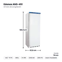 Medidas: Armario de congelación Edenox ANS-451: 62,6 x 74 x 186,5 cm