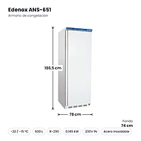 Medidas: Armario de congelación Edenox ANS-651: 78 x 74 x 186,5 cm