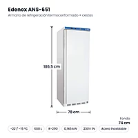 Medidas: Armario de refrigeración termoconformado + cestas Edenox ANS-651: 78 x 74 x 186,5 cm