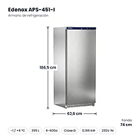 Medidas: Armario de refrigeración Edenox APS-451-I: 62,6 x 74 x 186,5 cm