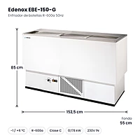 Medidas: Enfriador de botellas R-600a 50Hz Edenox EBE-150-G: 152,5 x 55 x 85 cm