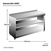 Medidas: Mesa estantería para cafetería Edenox MA-2060: 201,6 x 59,8 x 103,4 cm