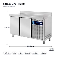 Medidas: Mesa refrigerada Edenox MPG-135 HC: 134,2 x 70 x 85 cm