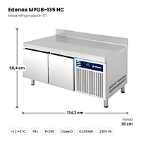 Medidas: Mesa refrigerada Gn 1/1 Edenox MPGB-135 HC: 134,2 x 70 x 58,4 cm