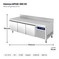 Medidas: Mesa refrigerada Gn 1/1 Edenox MPGB-180 HC: 179,2 x 70 x 58,4 cm