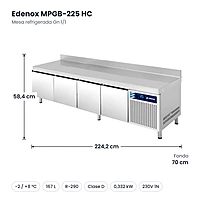 Medidas: Mesa refrigerada Gn 1/1 Edenox MPGB-225 HC: 224,2 x 70 x 58,4 cm