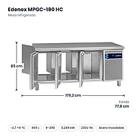 Medidas: Mesa refrigerada Edenox MPGC-180 HC: 179,2 x 77,8 x 85 cm