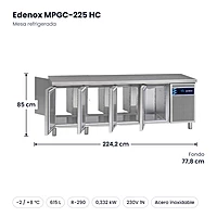Medidas: Mesa refrigerada Edenox MPGC-225 HC: 224,2 x 77,8 x 85 cm