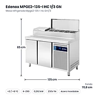 Medidas: Mesa refrigerada Mpge2-135-I Hc Gn1/3 Edenox MPGE2-135-I HC 1/3 GN: 135 x 70,8 x 85 cm